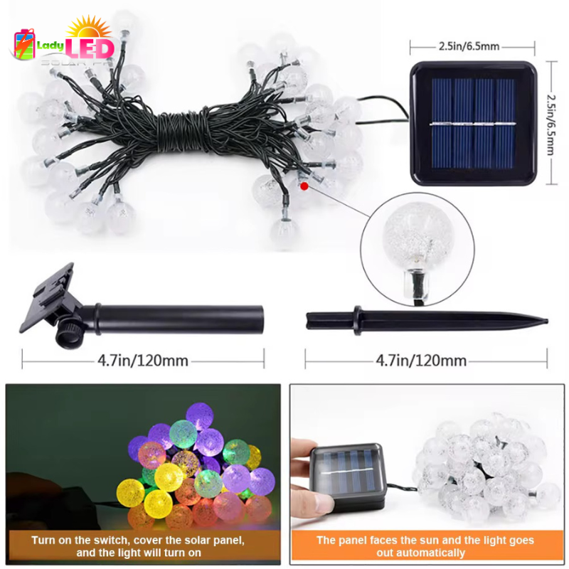 SOLAR White String Lights - Balls (39 pies)